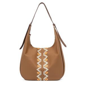 9856 Large Capacity Hobo Crossbody Bag - Vegan Leather Adjustable Strap